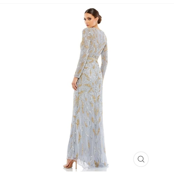 Mac Duggal BEADED LONG SLEEVE EVENING GOWN size 8 in platinum gold NEW $598 - Picture 2 of 12